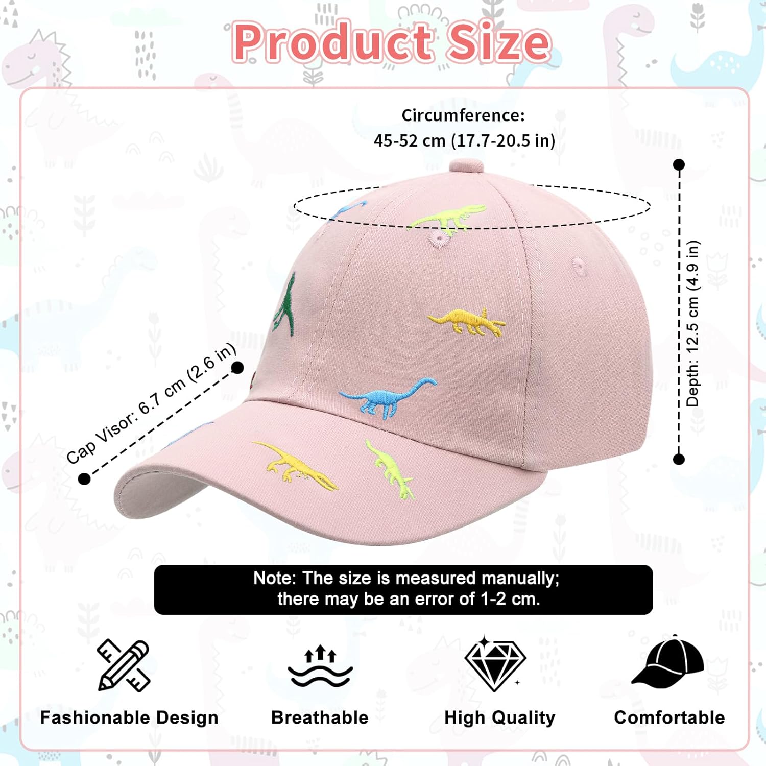 Thumbnail 1 de DASHUAIGE 2Pcs Kids Summer Baseball Caps – Adjustable Dinosaur Pattern Sun Hats for 2–5 Years
