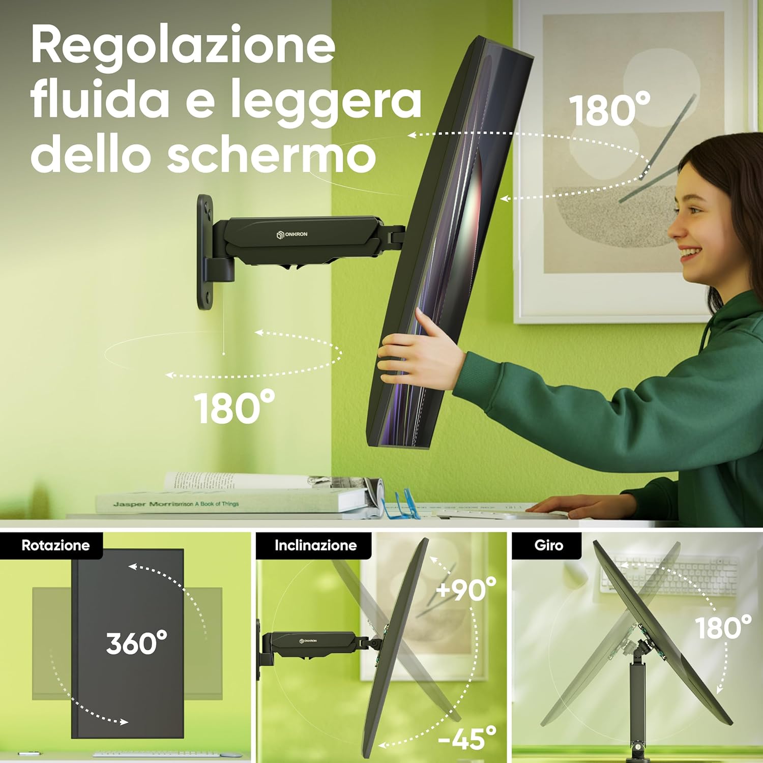 Thumbnail 2 de ONKRON Braccio Monitor e TV da Parete G120-B 13–34 pollici (VESA 75x75/100x100) inclinabile e orientabile, nero