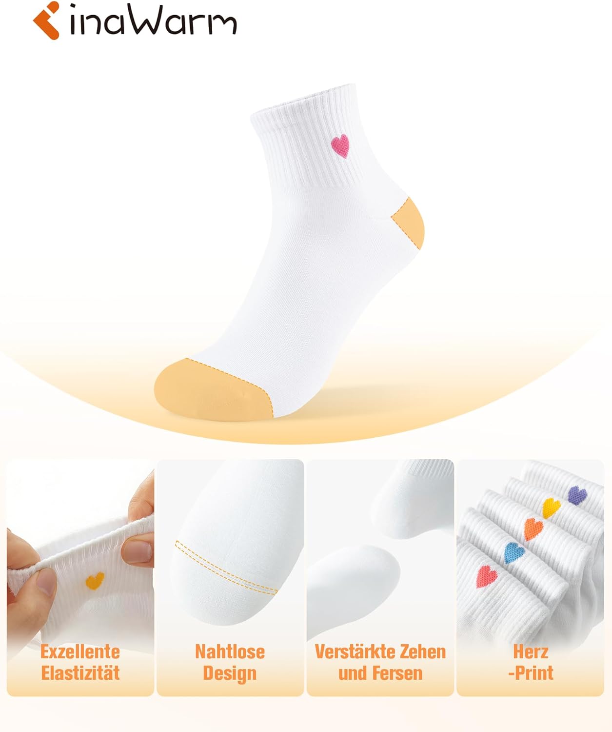 Thumbnail 4 de inaWarm Sneaker Socken Damen – Baumwolle Quarter Socken im 5er Geschenkset