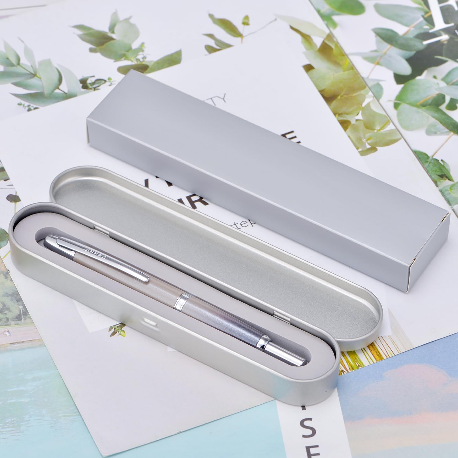 Thumbnail 1 de Jinhao 10 Series Press Fountain Pen Gradient Grey (Extra Fine) Set with Ink Converter & Metal Box
