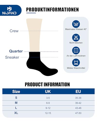 Detalle de Niofind Quarter Sports Socks for Men & Women – 80% Cotton, Cushioned with Arch Support