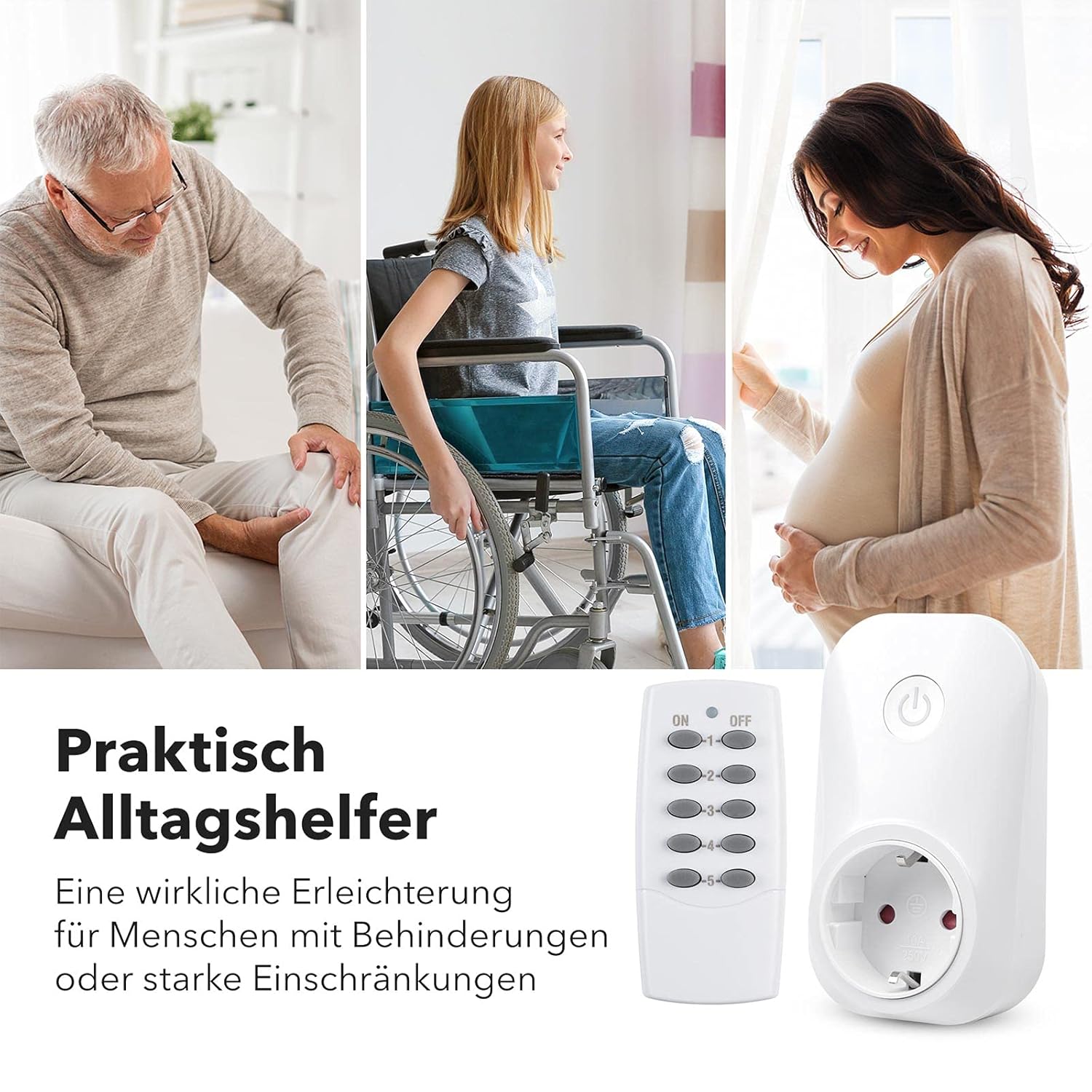 Thumbnail 6 de HBN Funksteckdosen-Set (5x Steckdosen) mit 2 Fernbedienungen – 3680 W, 230 V, Reichweite bis 30 m, Weiß