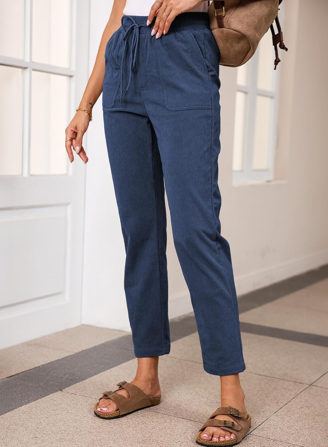 Detalle de EVALESS Corduroy Pants High Waist Drawstring Pants
