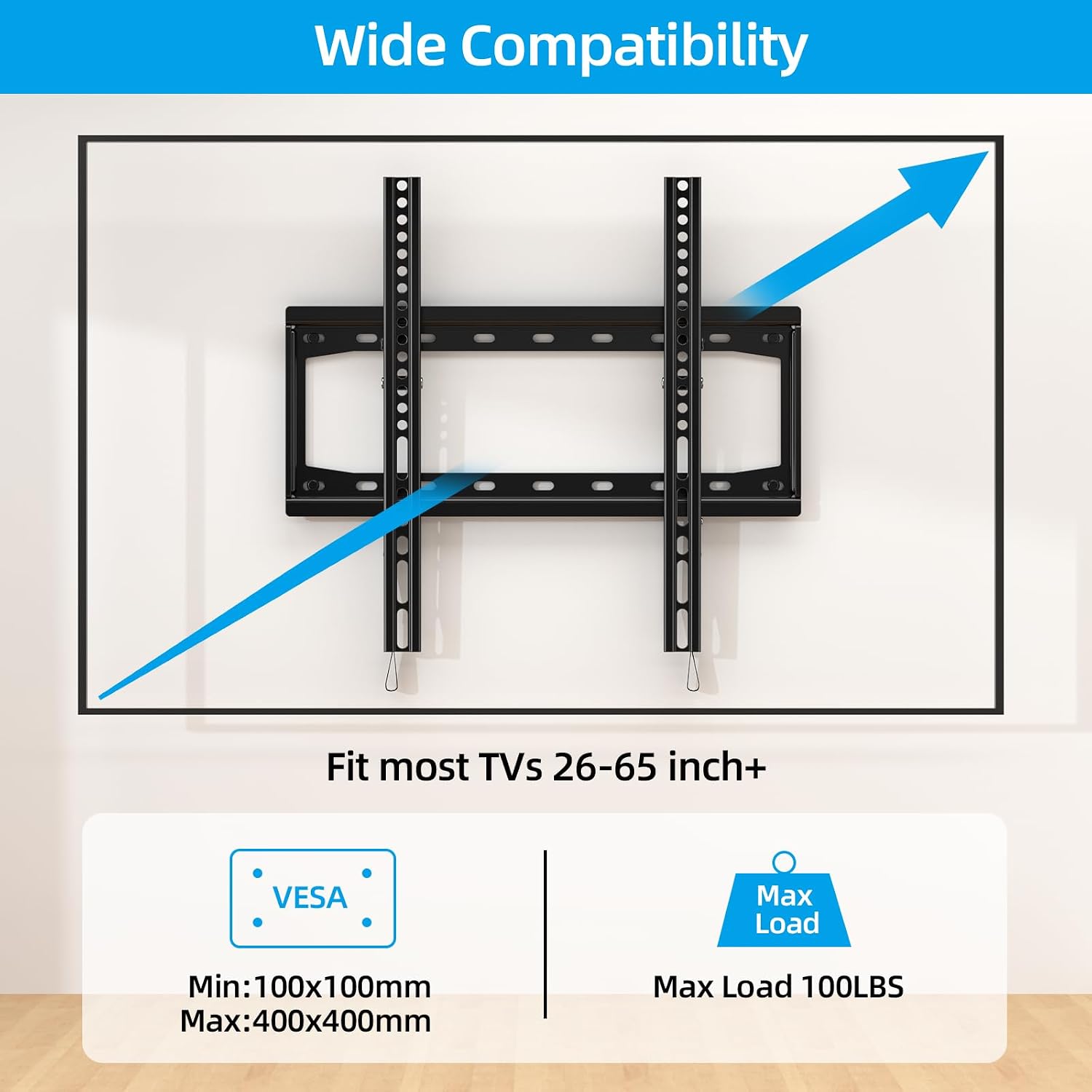 Detalle de HOME VISION HV9401 Tilt TV Wall Mount for 26-65 Inch TVs (VESA 100x100 to 400x400, 99 lbs)