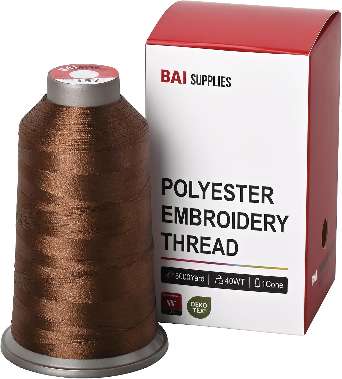 Detalle de BAI 40WT Polyester Embroidery Machine Thread, 5,000 Yards, Mocha Brown+157