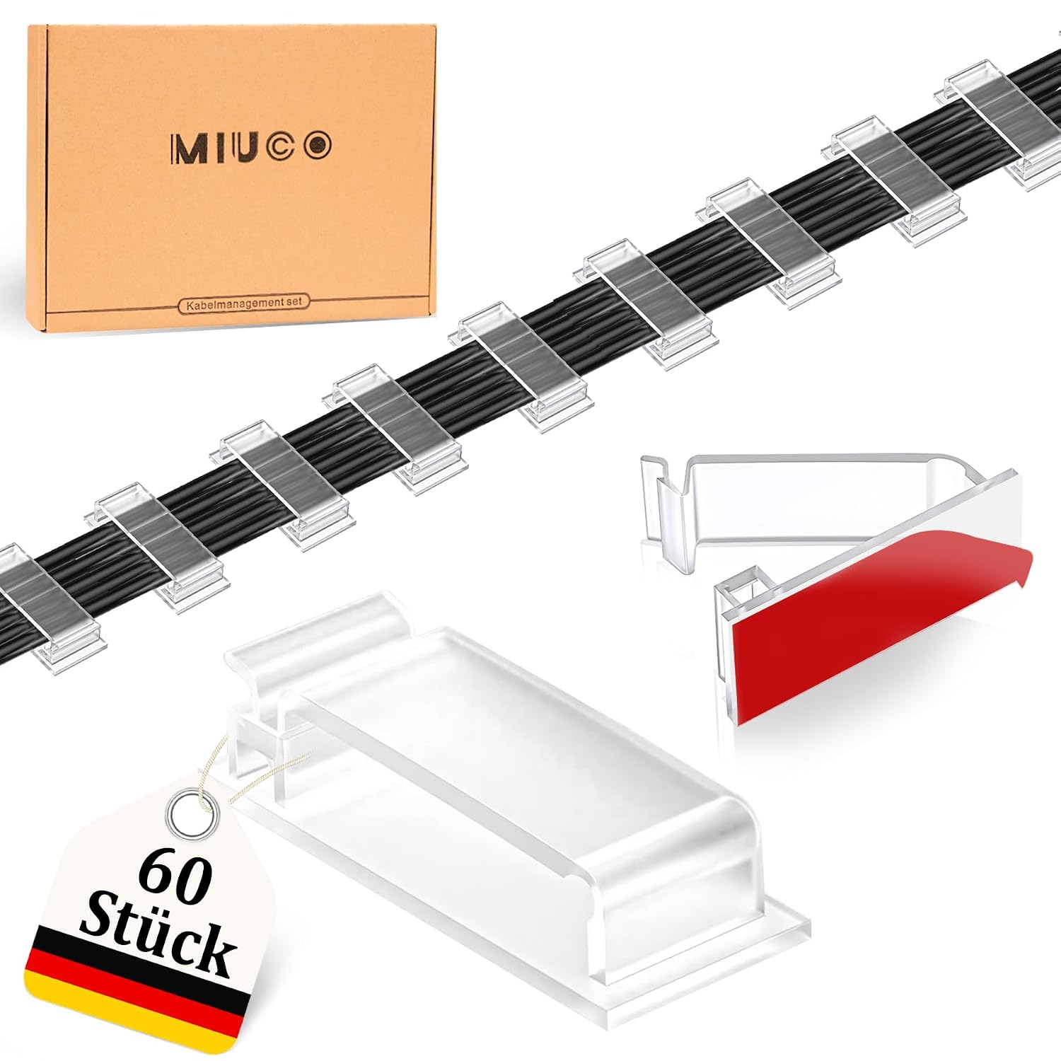 Detalle de MiuCo Kabelklemmen Set 60 Stück, transparent