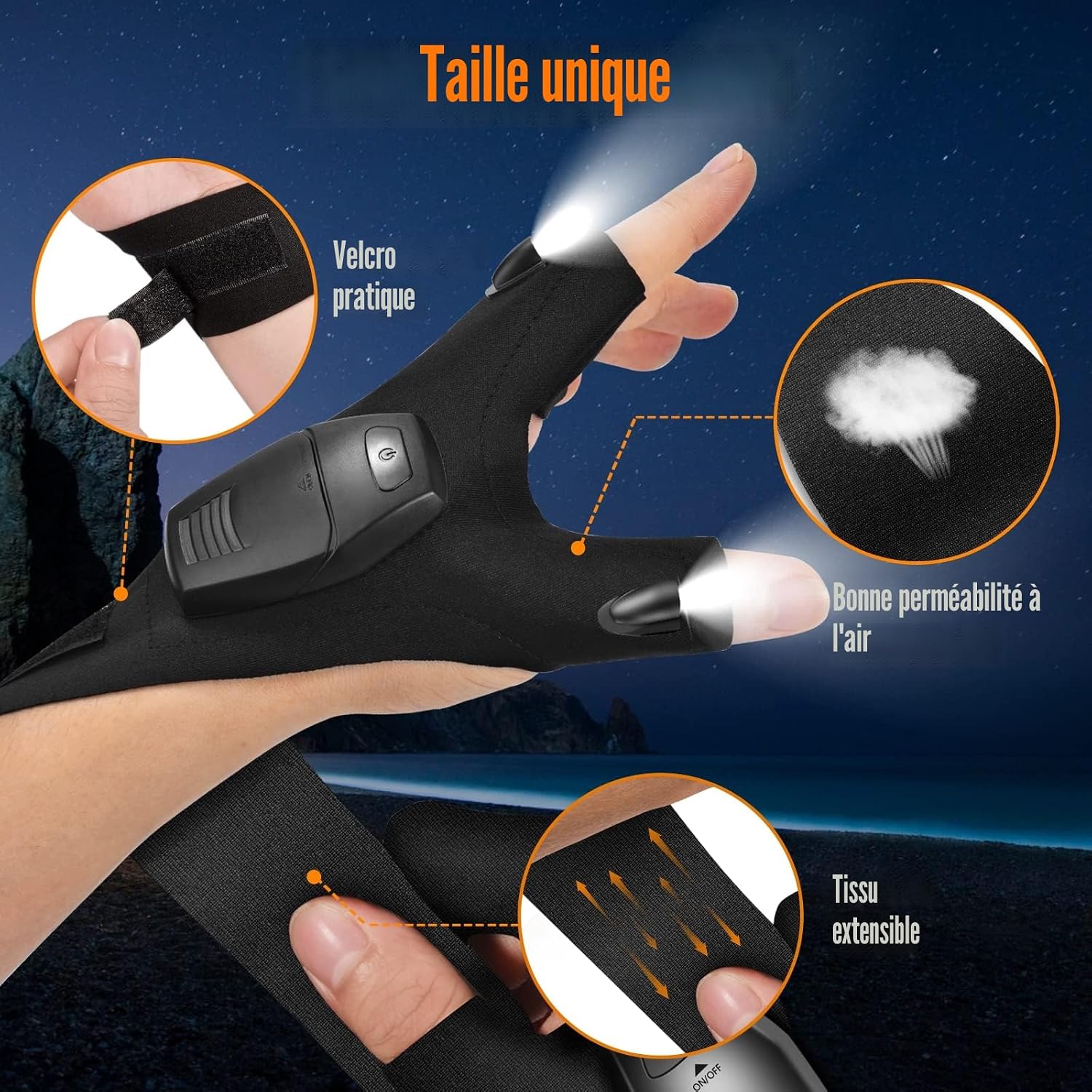 Detalle 2 de KEZKALS Gants LED rechargeables 7-10h