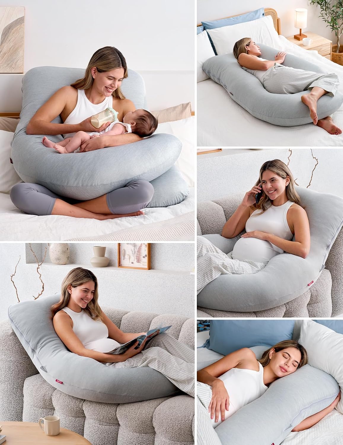 Detalle de Momcozy U‑Form Schwangerschaftskissen 145 cm mit Kühlbezug – seitliche Schlafunterstützung, abnehmbar & waschbar