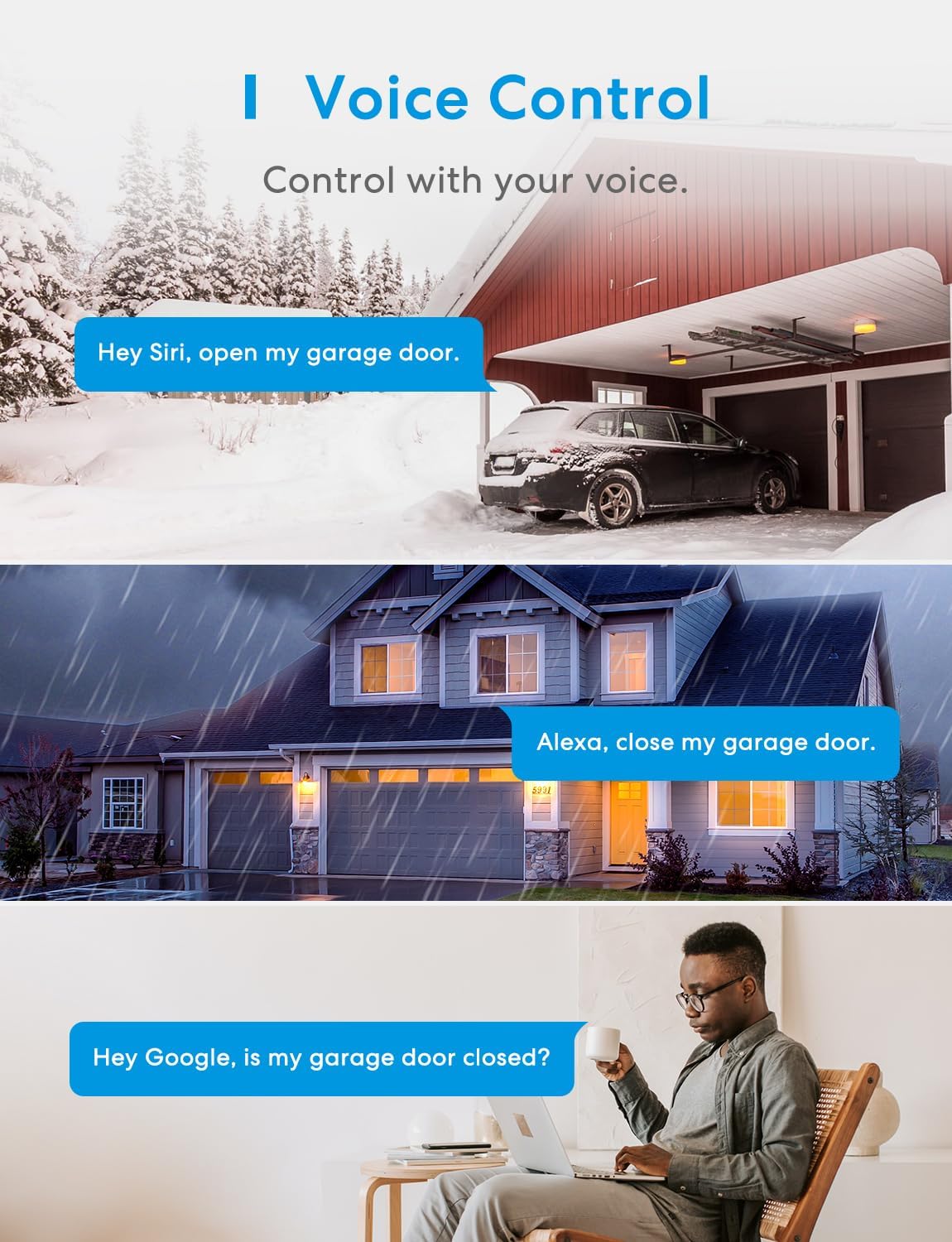 Detalle de Meross Smart Garagentoröffner WLAN mit externer Antenne für bis zu 3 Garagentore, HomeKit & Alexa/Google