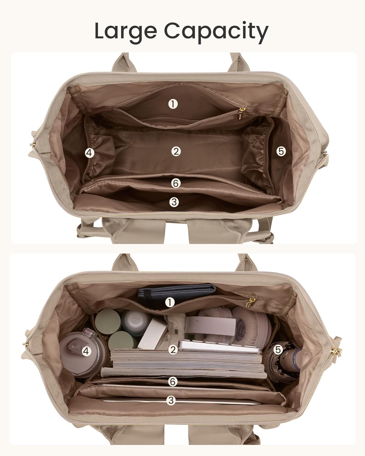 Detalle 1 de LOVEVOOK Rucksack Damen für 15,6" Laptop – Schulrucksack mit Trinkflaschen-Fach und offenem Hauptfach