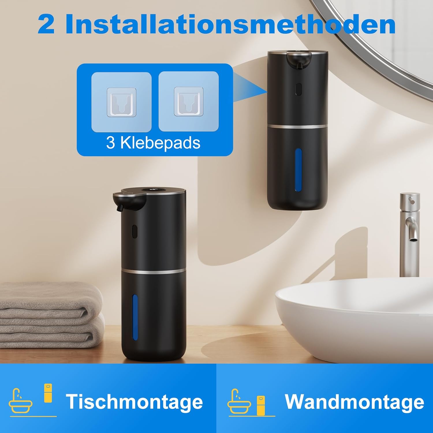 Thumbnail 6 de Fantictas Seifenspender Automatisch – USB aufladbar, 6-stufige Schaumeinstellung, Display, 380 ml, IPX5, Schwarz