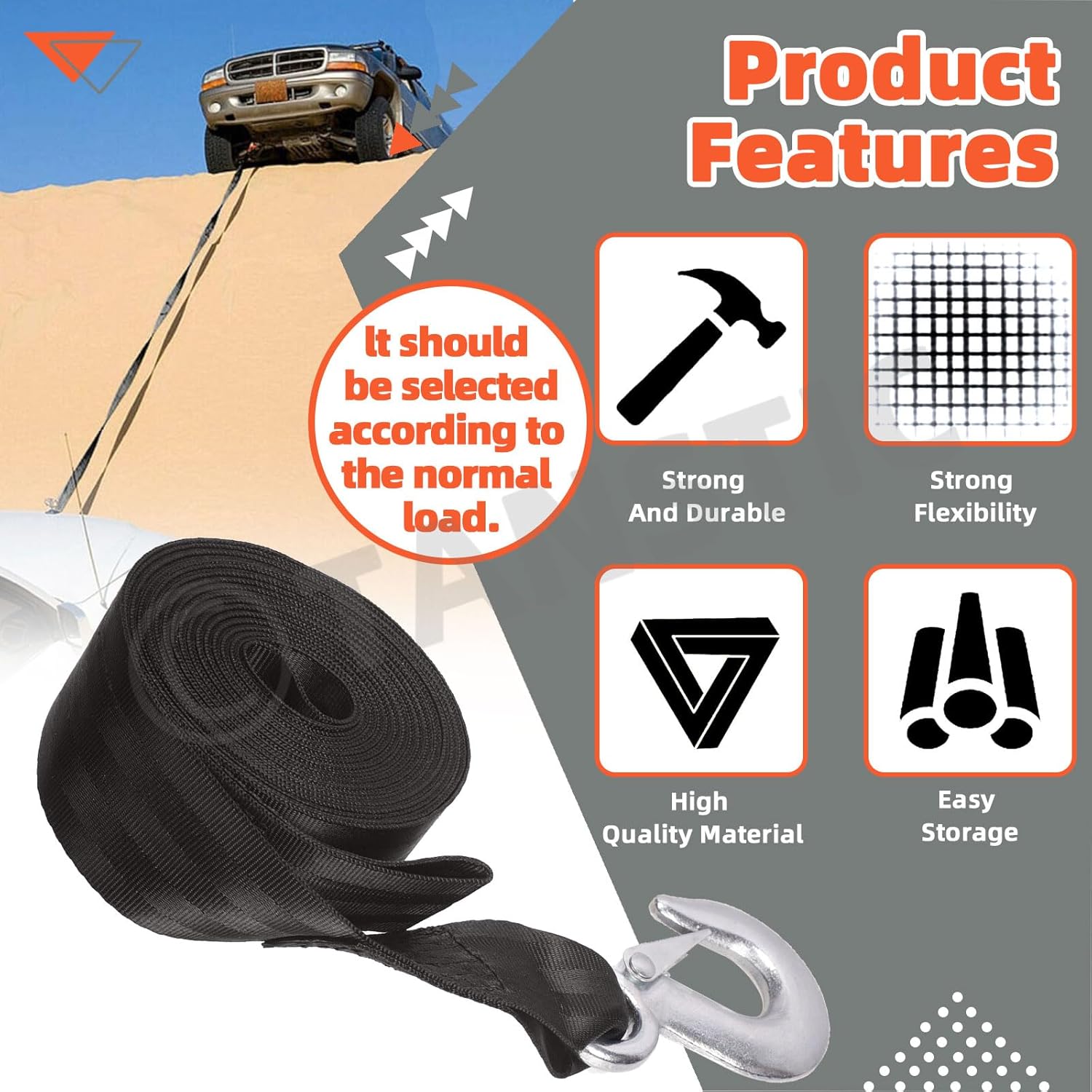 Thumbnail 2 de Tanstic 2 inch x 20 feet boat trailer winch strap with safety hook (4,400 lbs working load)