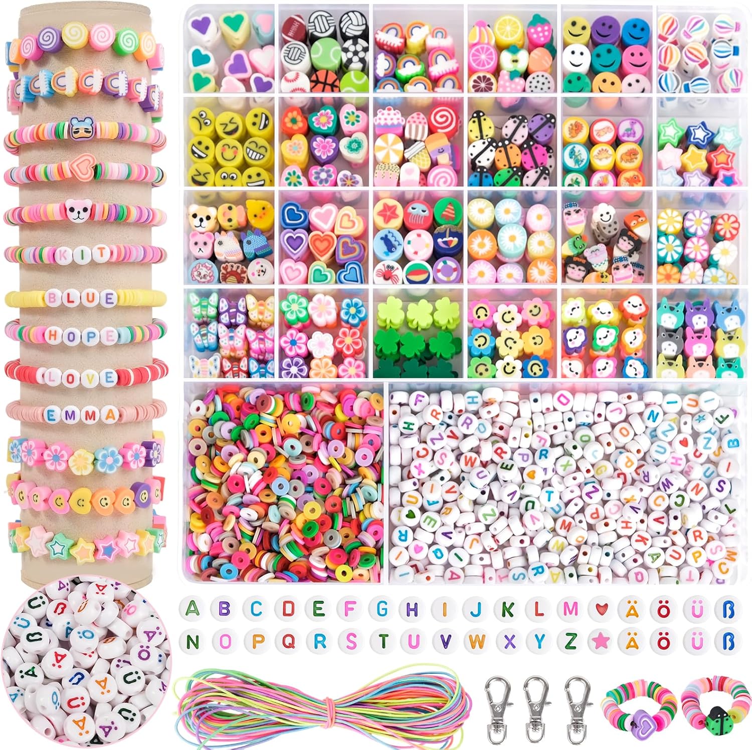 RUBY Perlen-Set zum Auffädeln für Kinder (1.800-teilig) mit deutschen Buchstaben