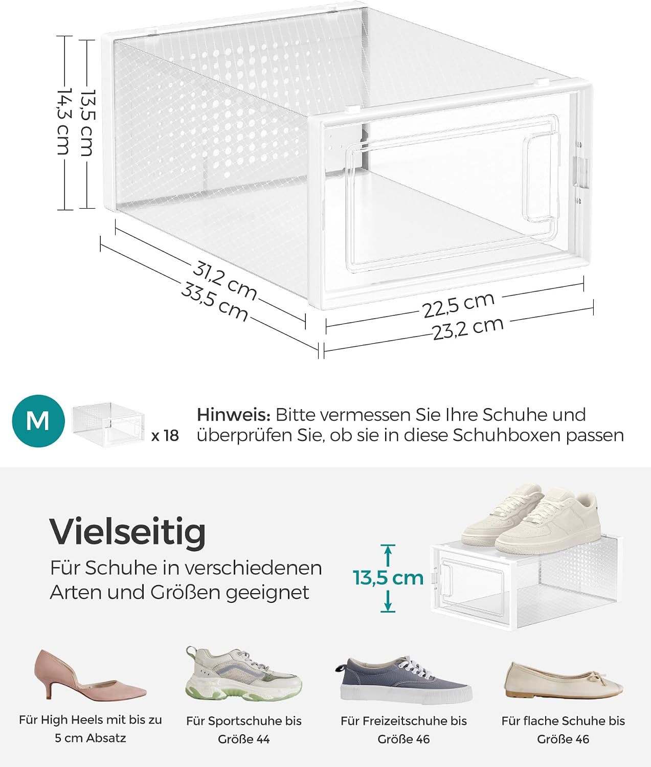 Thumbnail 5 de SONGMICS Schuhboxen-Set (18 Stück) LSP18SWT: faltbar, stapelbar & transparent für Schuhe bis Größe 44