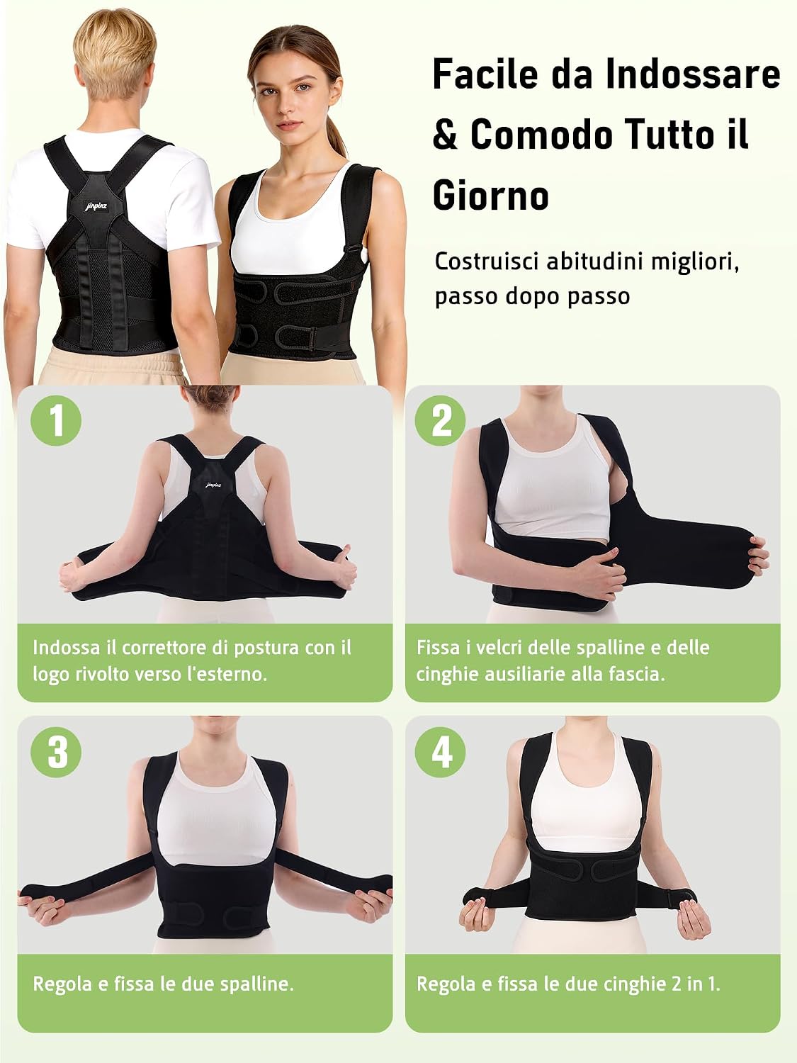 Detalle 2 de jinpinz Fascia Posturale Spalle Schiena Uomo | Busto Correttore Posturale con Fascia Lombare e Struttura in Fibra di Carbonio
