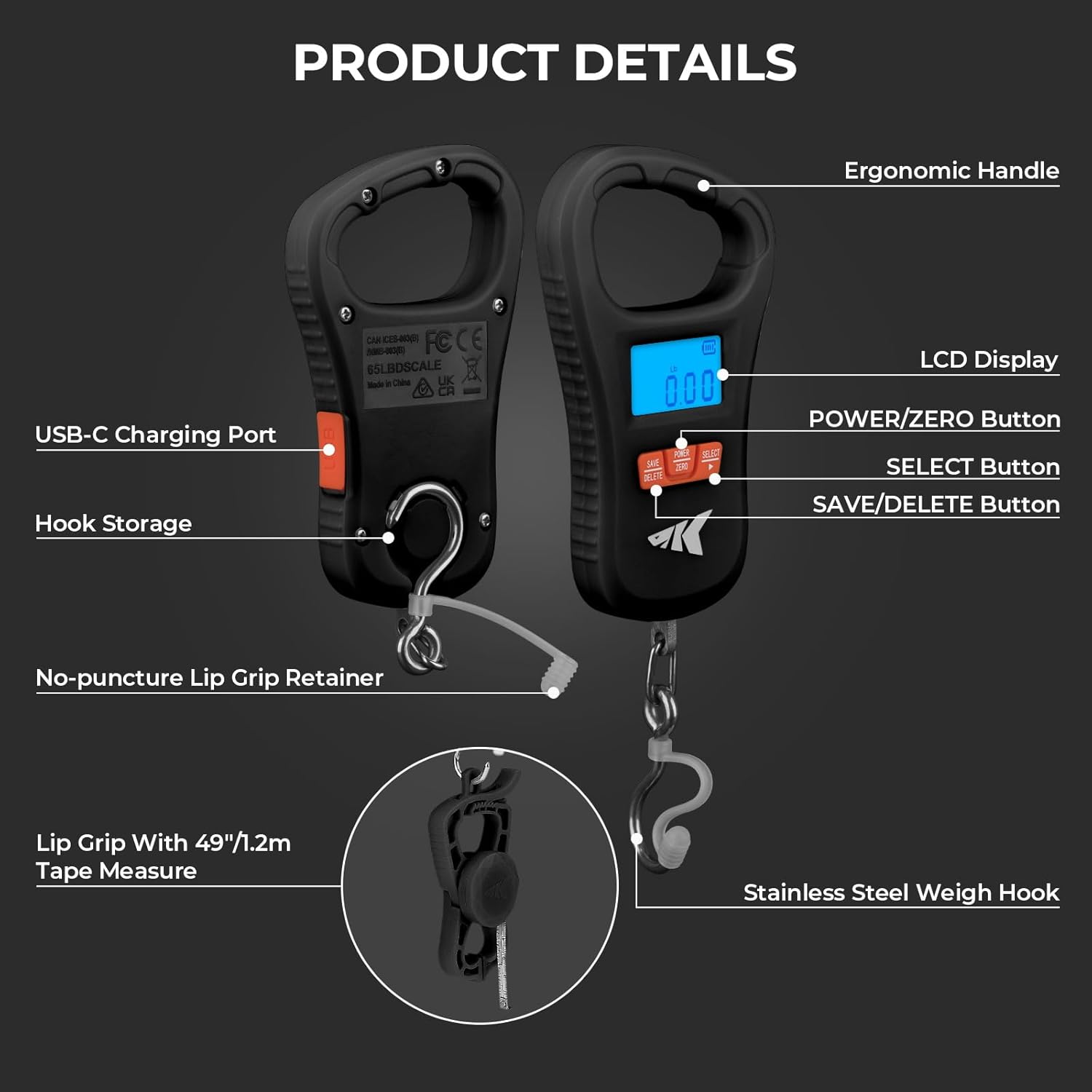 Thumbnail 6 de KastKing ToughTide Fishing Scale: Ultra-Thin, USB-C Rechargeable, 65lb Capacity