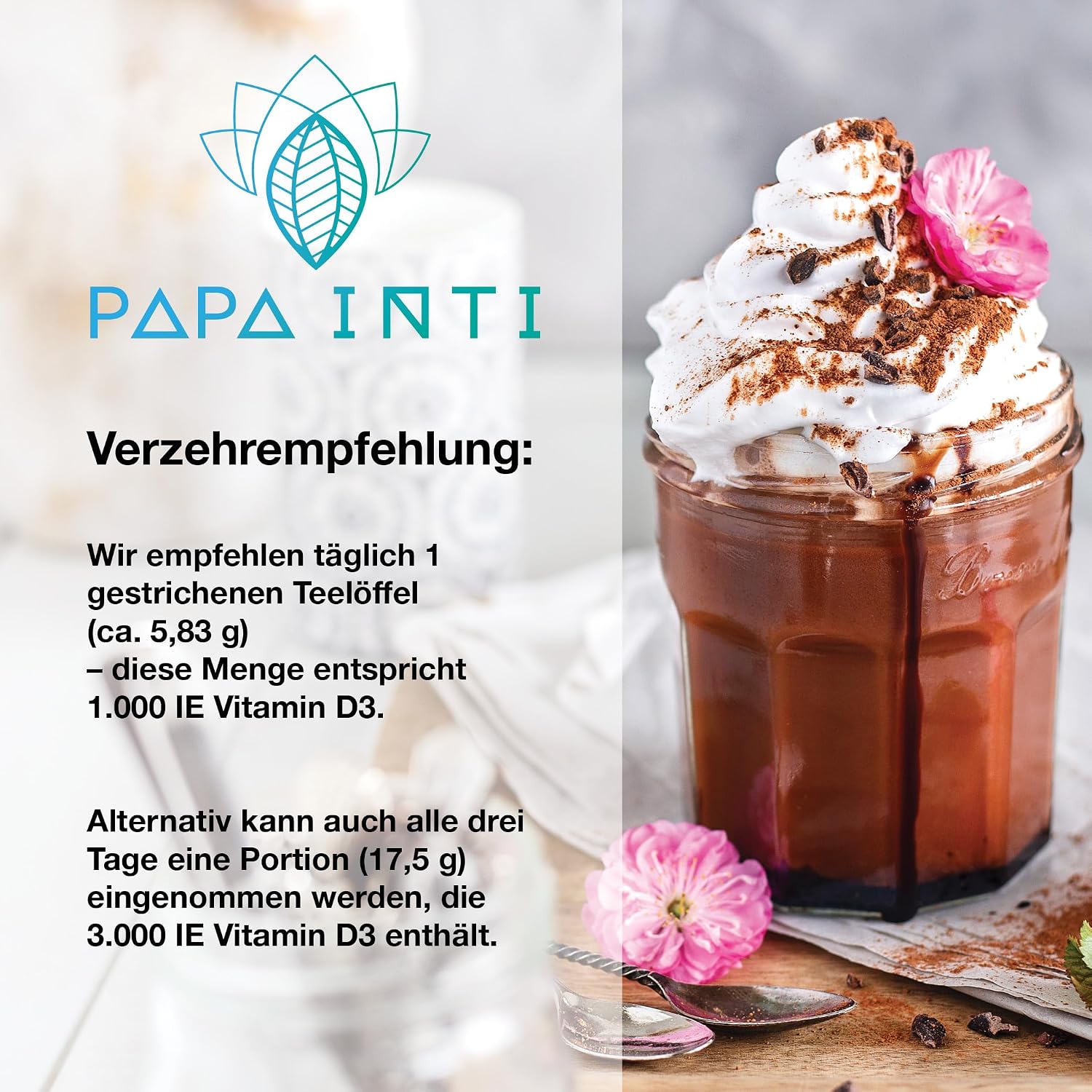 Thumbnail 3 de PAPA INTI Kakao 350g – Fairtrade Kakaopulver mit Kokosblütenzucker, Vitamin D3 & K2