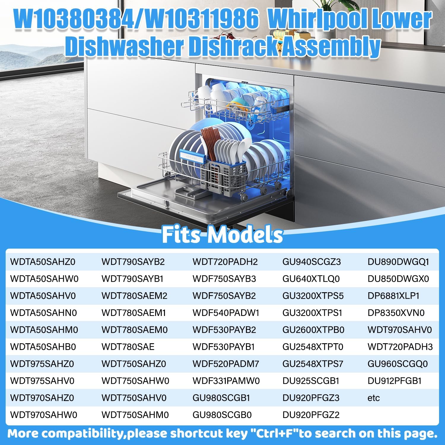 Thumbnail 4 de W10311986/W10380384 Dishwasher Lower Rack in 304 Stainless Steel