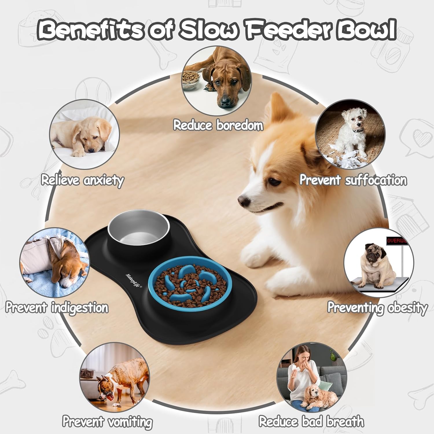 Thumbnail 2 de MateeyLife Dog Bowl Slow Feeder Set 3 in 1 (Stainless Steel Bowls & Non-Spill Silicone Mat)