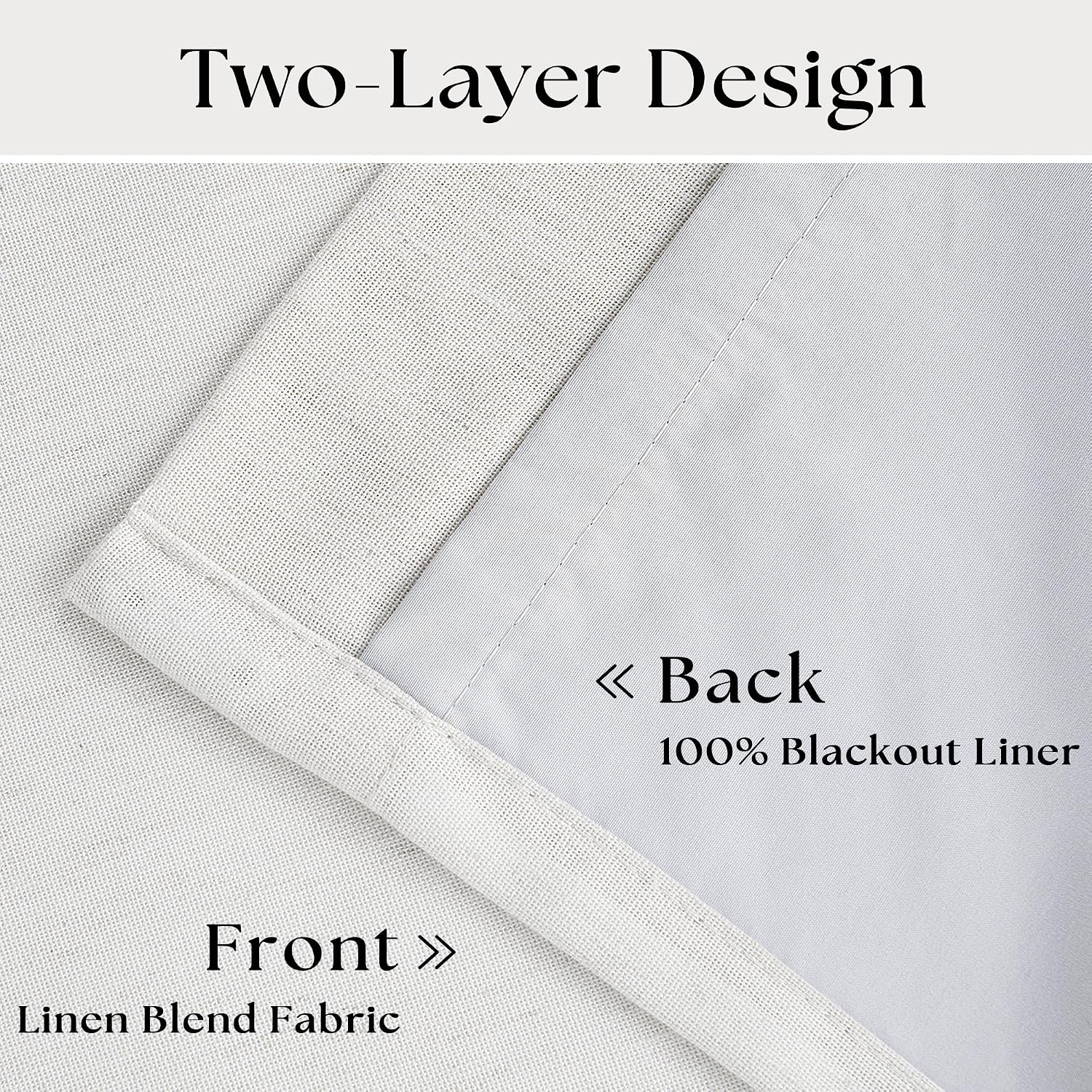 Thumbnail 2 de Blackout Linen Curtains 60x90 in | 1 Panel, 2-Layer Pinch Pleat, 100% Blackout Liner, Beige/White