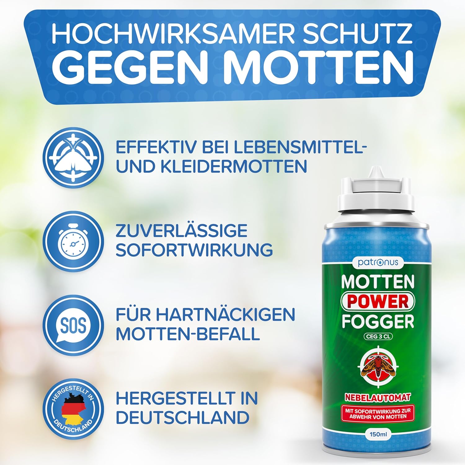 Thumbnail 1 de Patronus Motten Power Fogger – 2x 150 ml, effektiver Sofortschutz gegen Kleidermotten und Lebensmittelmotten