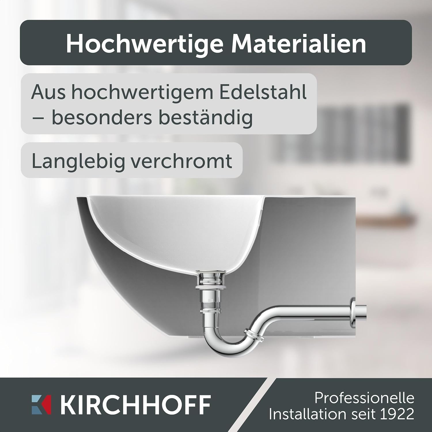 Thumbnail 4 de KIRCHHOFF Siphon Bidet – Edelstahl-Siphon mit Abflussrohr und Tauchrohr, 1 1/4"/32 mm, Komplettset