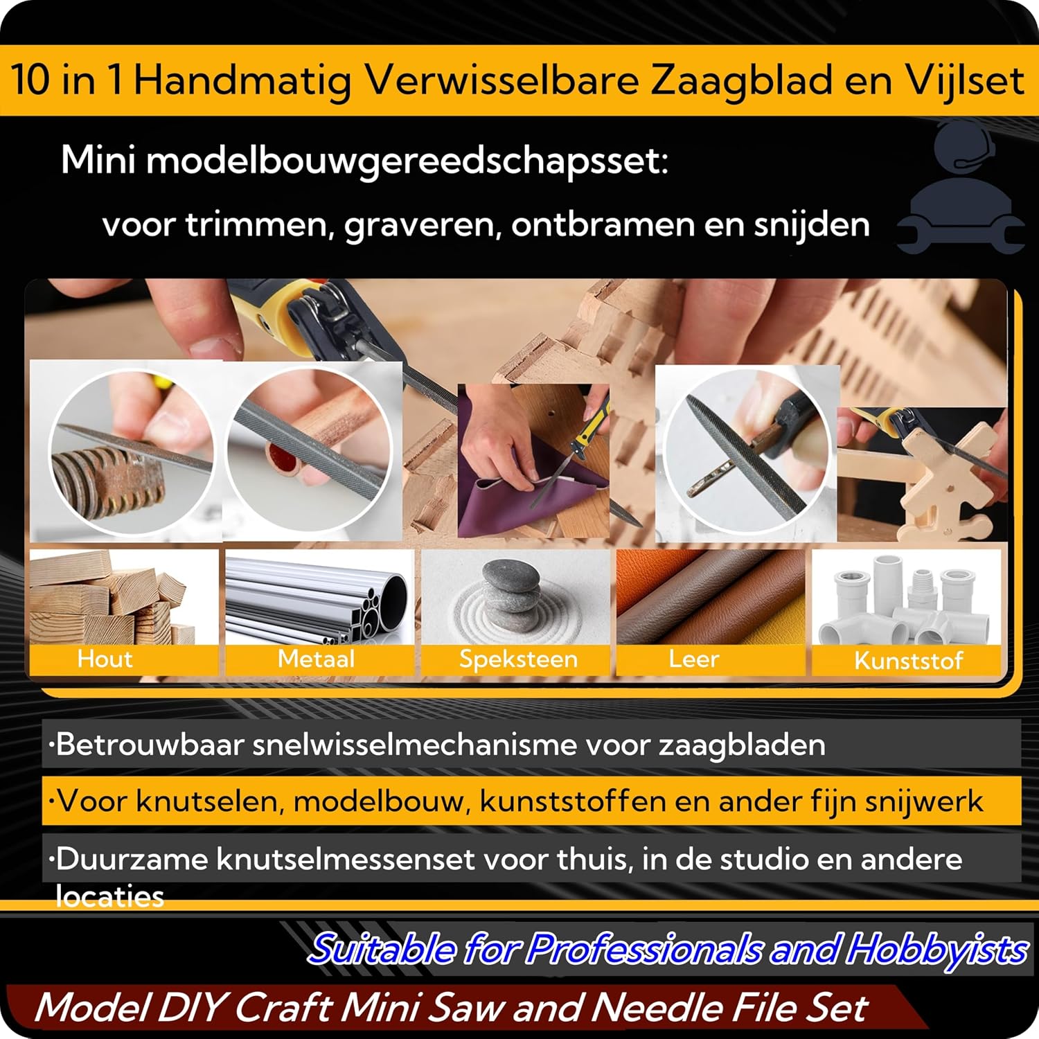Thumbnail 5 de Magicbox 3DE-xiaoshouju modelbouwzaagset 10-in-1 met 8 zaagbladen en 2 vijlen
