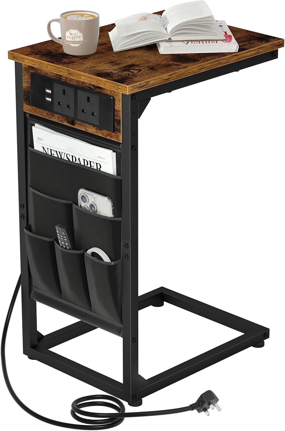 AMHANCIBLE C-Shaped Side Table with Charger
