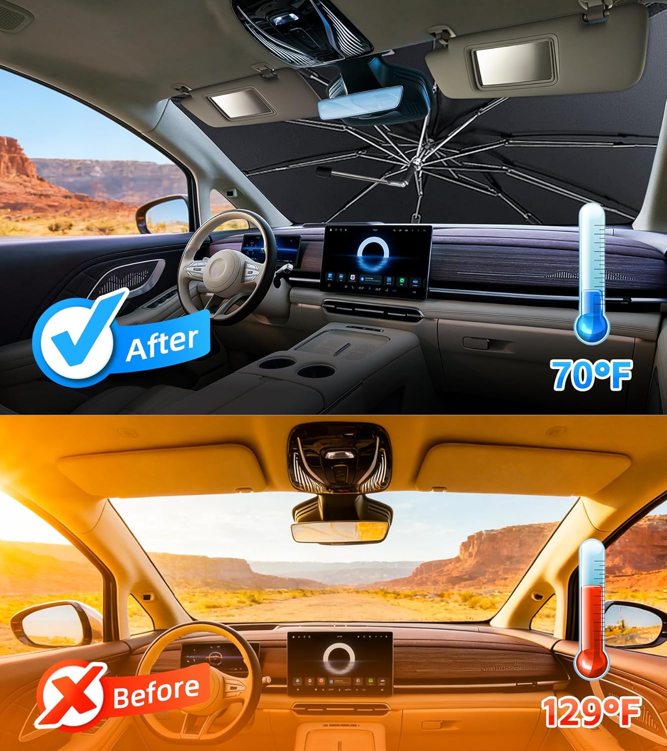 Thumbnail 4 de Windshield Sun Shade Umbrella for Hyundai Elantra (2017-2020) – Nano-Coated Heat-Reflective Front Window Shade