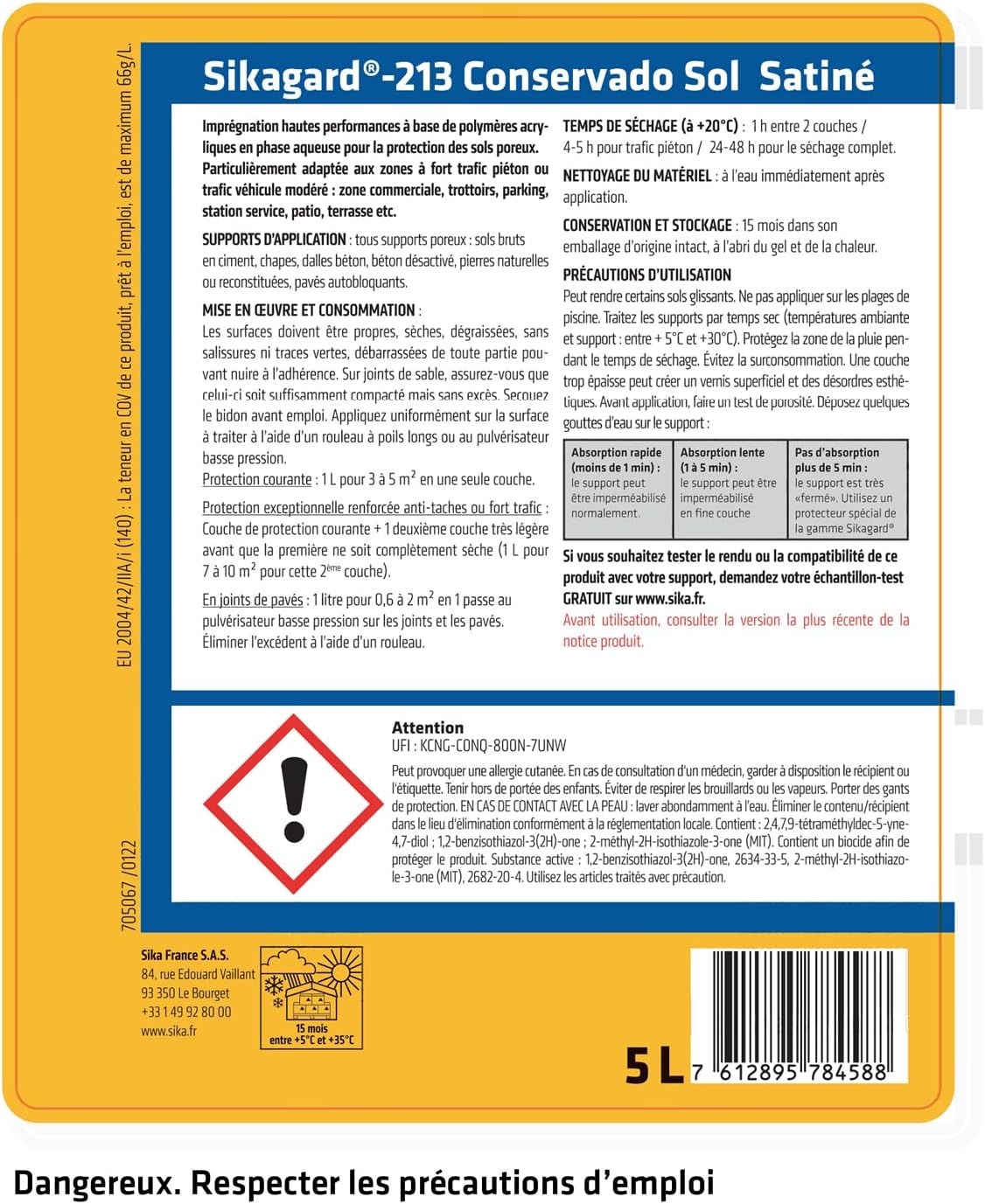 Thumbnail 1 de Sikagard 213 Conservado Sol Satiné – Imprégnation hydrofuge et oléofuge pour sols extérieurs (5 L)
