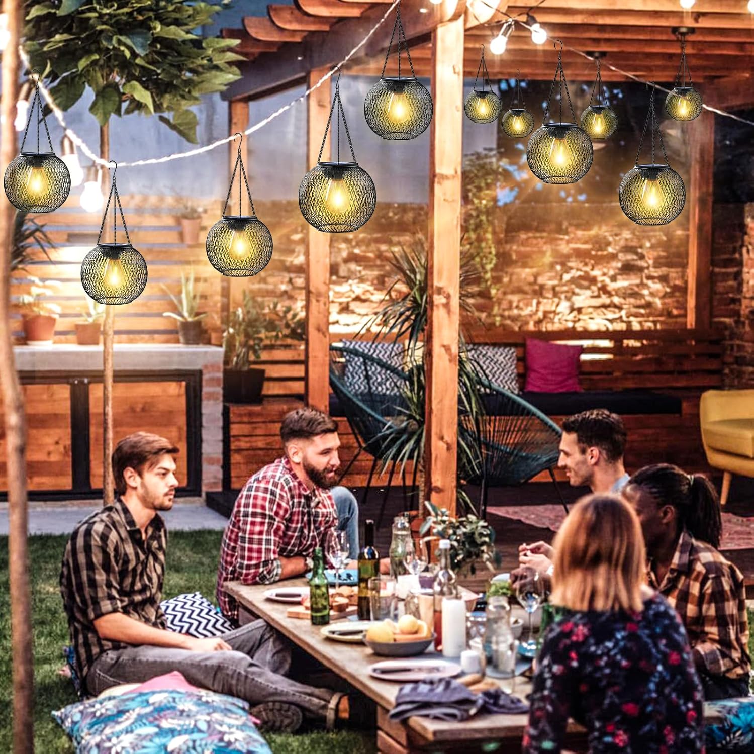 Thumbnail 6 de Lanterne Solari da Esterno Ortiny 2 Pezzi IP65 – Bianco caldo, stile vintage per giardino e feste