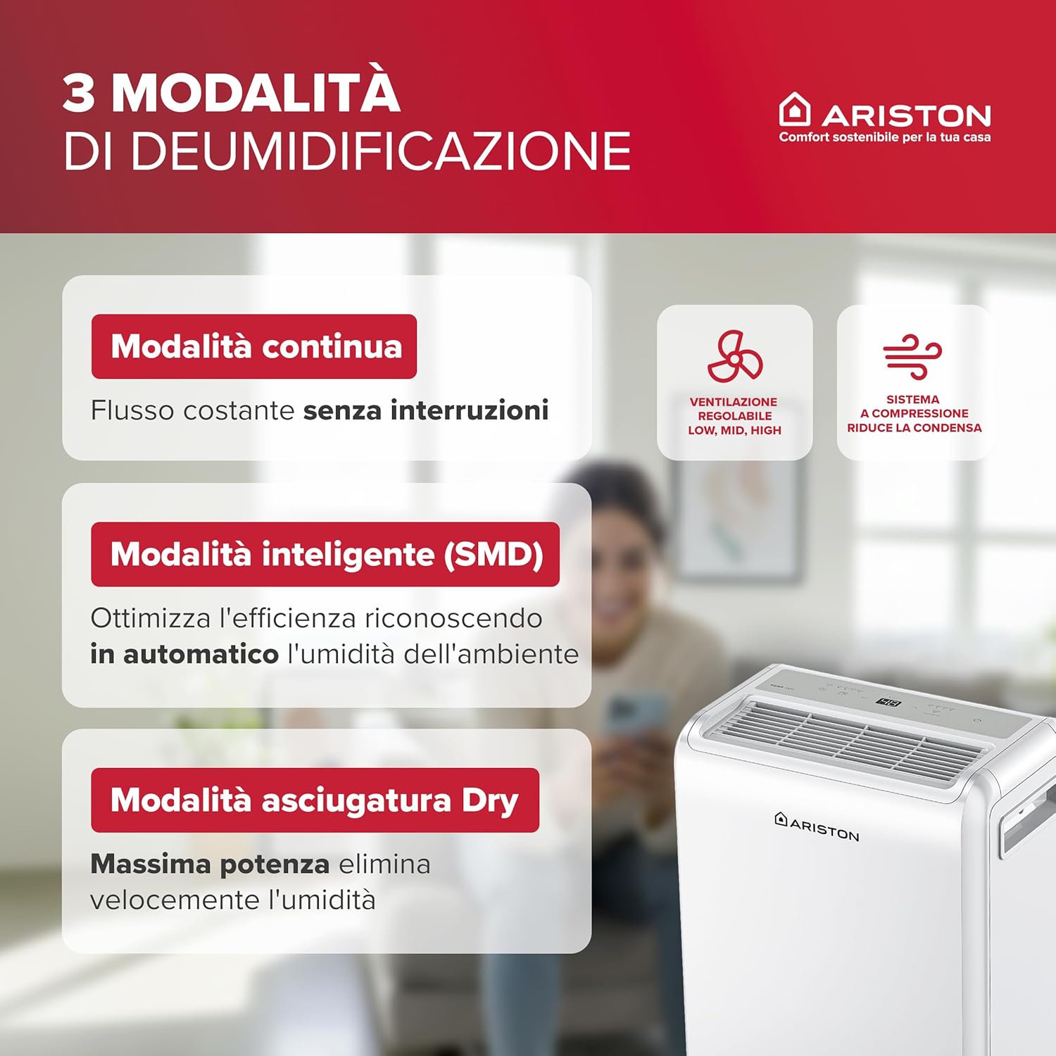 Thumbnail 5 de Ariston DEOS 12 EVO: deumidificatore portatile per ambienti fino a 31 m²