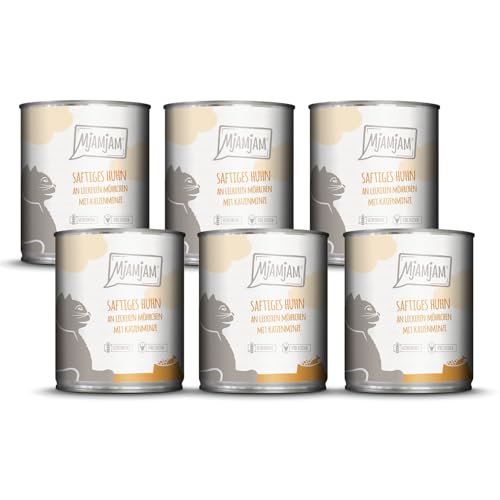 Detalle de MjAMjAM Premium Nassfutter für Katzen – saftiges Huhn mit Möhrchen, 6 x 800 g, getreidefrei