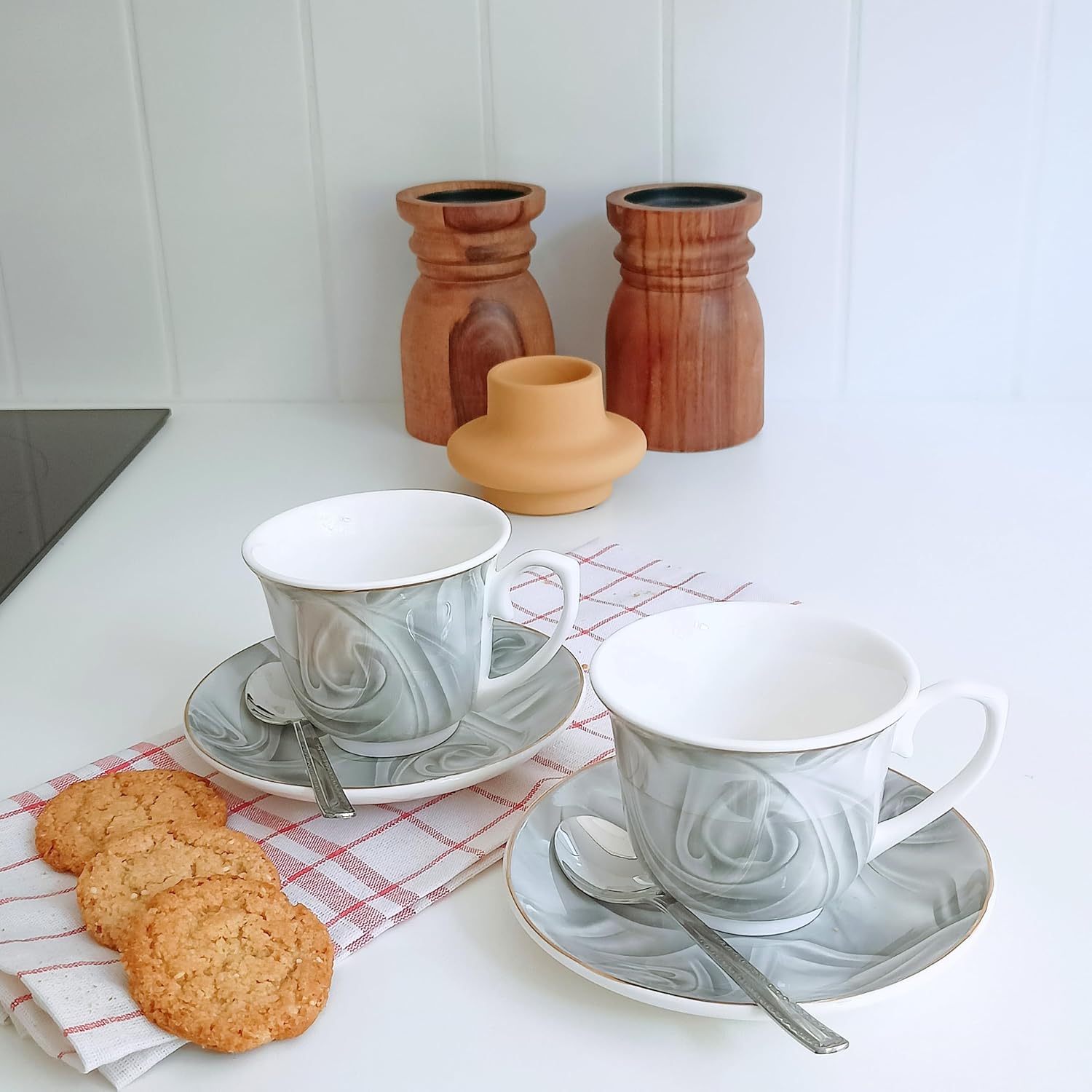 Thumbnail 3 de LIVELLO Set aus 2 Porzellantassen mit Untertassen – 250 ml, elegantes Geschenkset