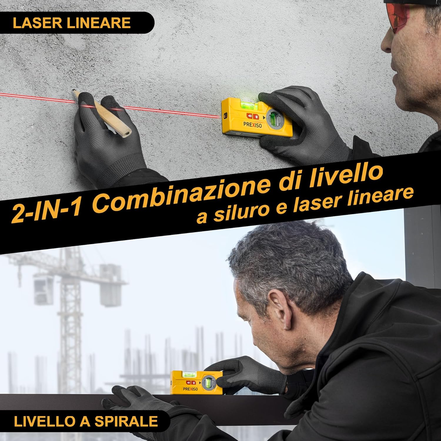 Thumbnail 2 de PREXISO Livella Laser 2 in 1: Torpedo mini con LED e linea laser da 10 m per appendere quadri e decorazioni