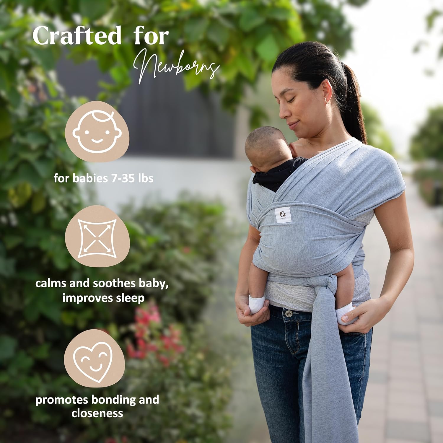 Detalle 2 de ELDOMA Baby Wrap Carrier (Classic Grey) – Lightweight, breathable hands-free baby sling