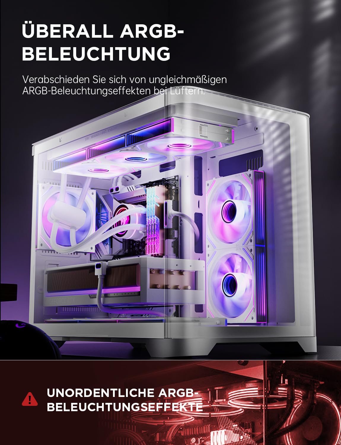 Thumbnail 4 de AsiaHorse DAWN Pro RGB PC-Lüfter 120 mm (3er-Set) – ARGB Daisy Chain, 71 CFM, HDB, Infinity Mirror, weiß