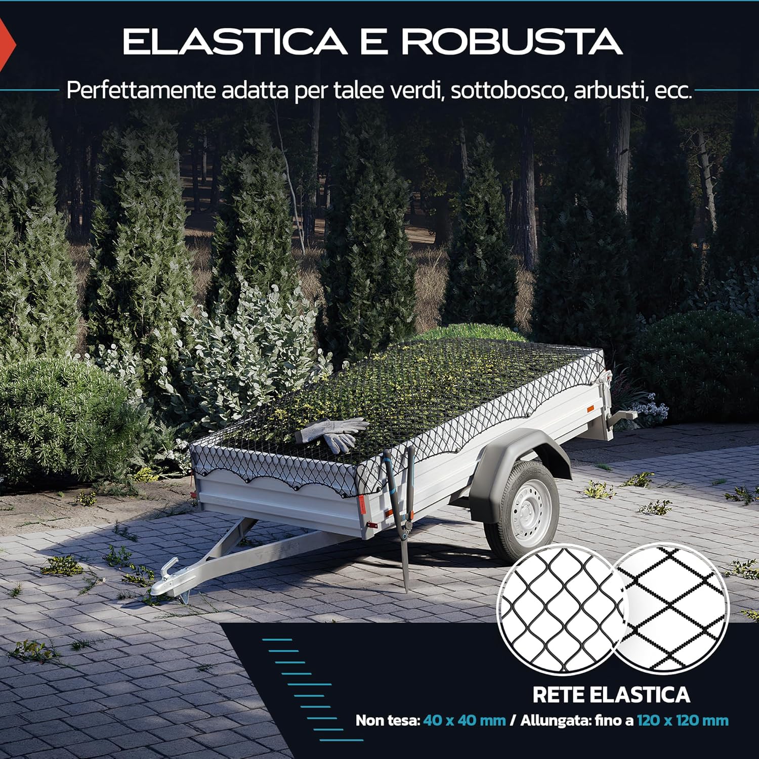 Thumbnail 1 de Rete per rimorchi TRIBURG estensibile 1,5x2,7 m fino a 2,5x3,5 m con 10 ganci di espansione