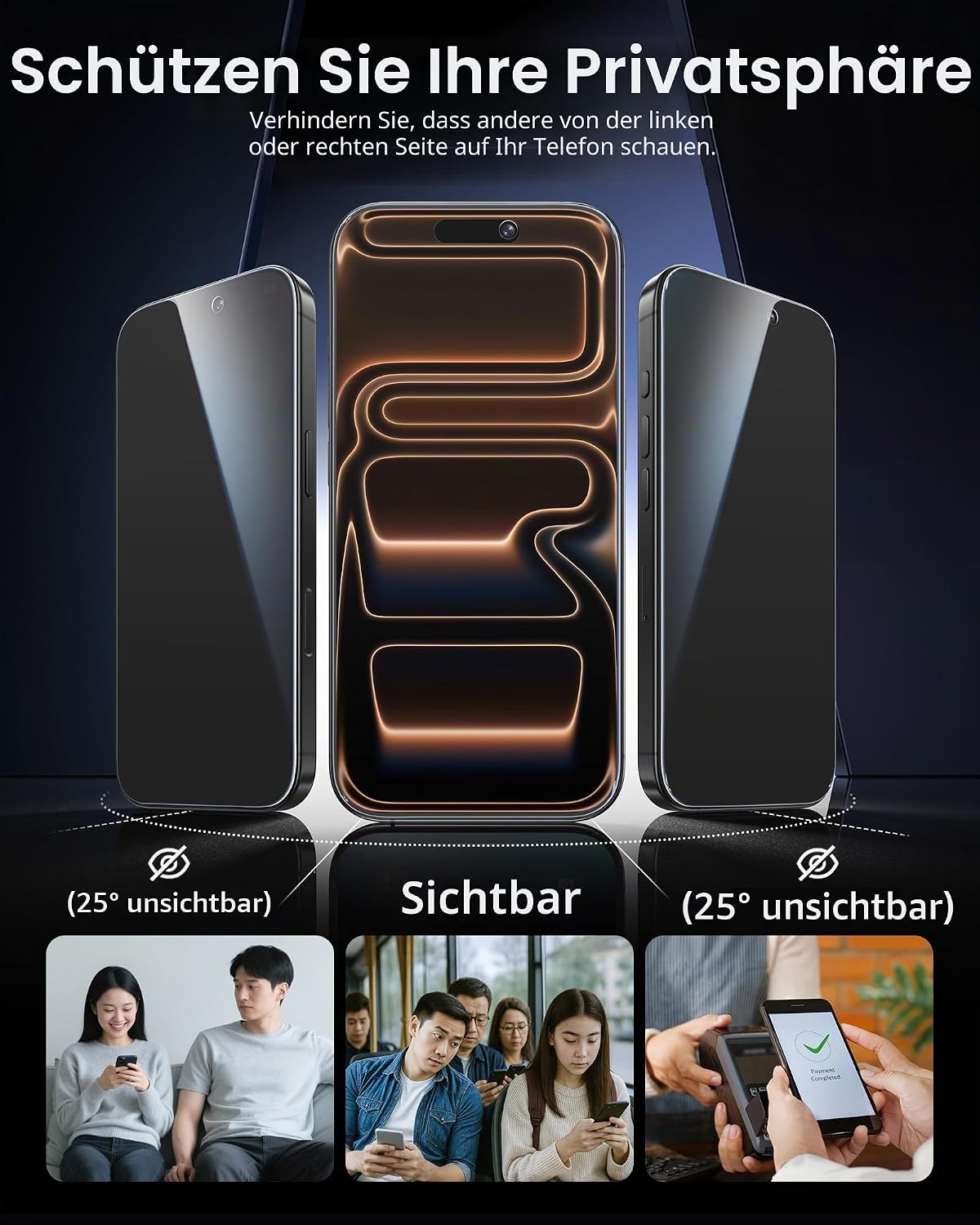 Detalle de NIMASO Privacy Displayschutzglas für iPhone 17 Pro Max (6,9 Zoll) – 2er Pack