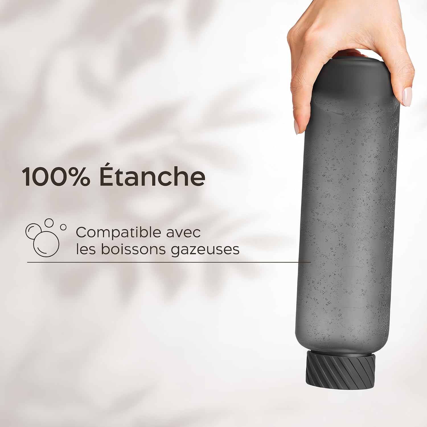 Detalle de Twinzee Gourde 1,5L anti-fuite en Tritan sans BPA, avec dragonne et graduation visible (noir)