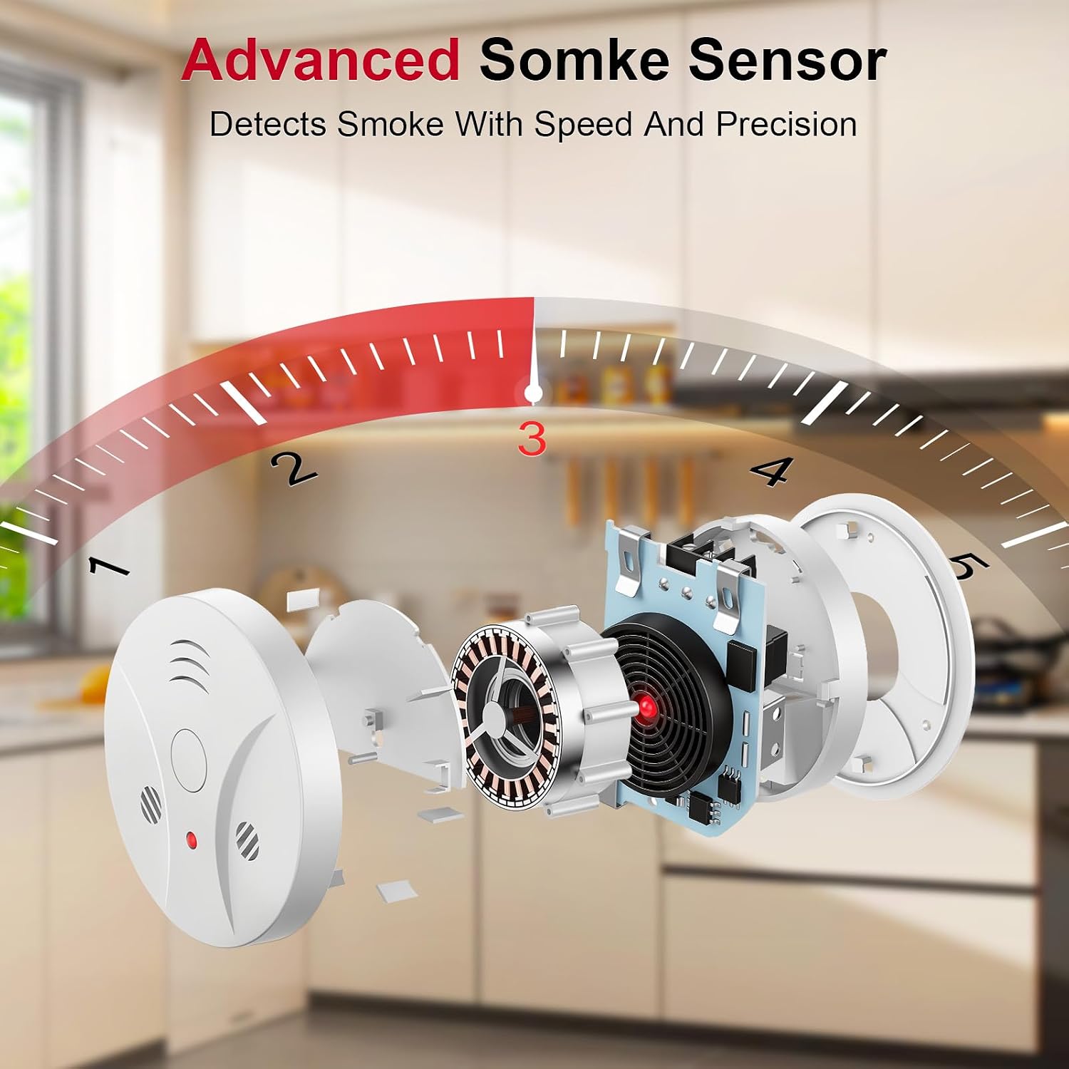 Detalle 2 de Kitire Smoke Alarm for Home: 9V Battery Powered Smoke Detector with Test Button