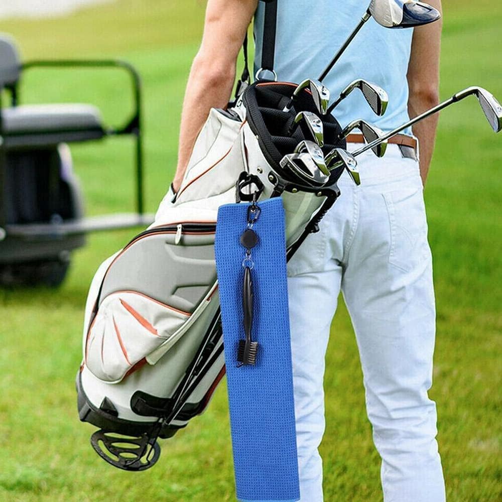 Thumbnail 1 de QeeHeng 2er Golf-Handtuch-Set aus Mikrofaser mit Waffelmuster, 60 × 40 cm, Tri-Fold inkl. Karabiner-Clip – Schwarz/Blau
