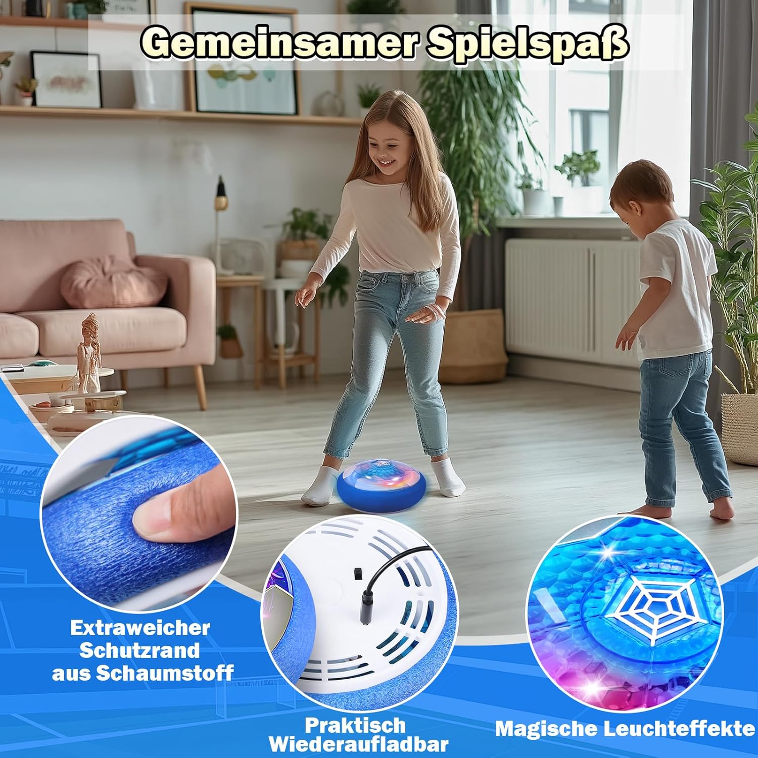 Thumbnail 6 de OMWay Air Power Fußball – recargbarer LED-Schwebeball für drinnen, USB, ca. 50 Minuten Spielzeit
