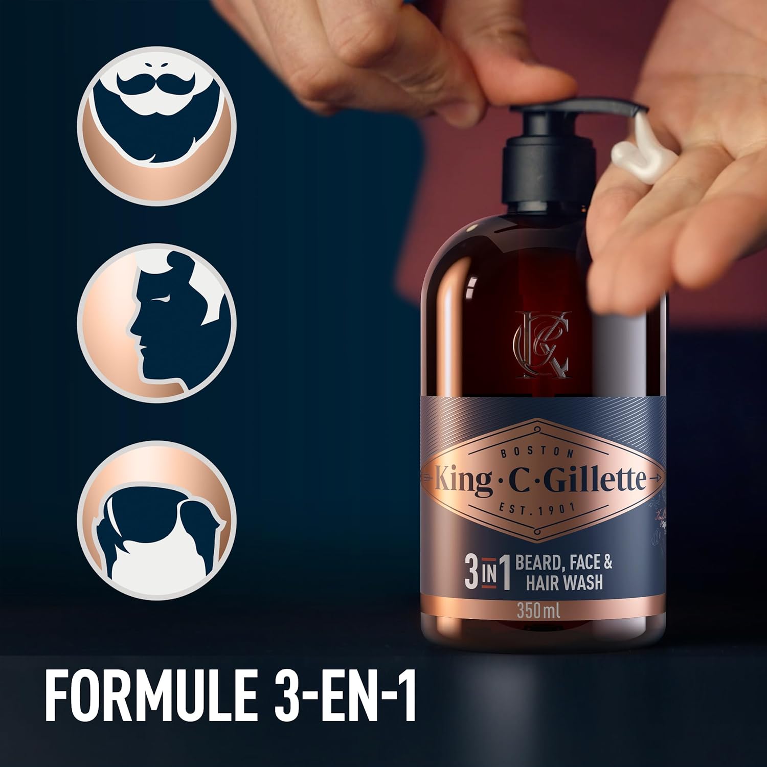 Thumbnail 3 de Kit voyage King C. Gillette pour la barbe : nettoyant 3-en-1, hydratant et baume adoucissant