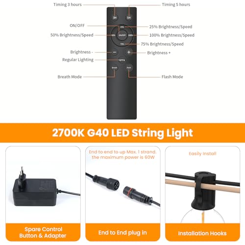 Detalle de Yuucio Guirnalda Exterior 45 m con Luces G40 LED, Regulable y IP44