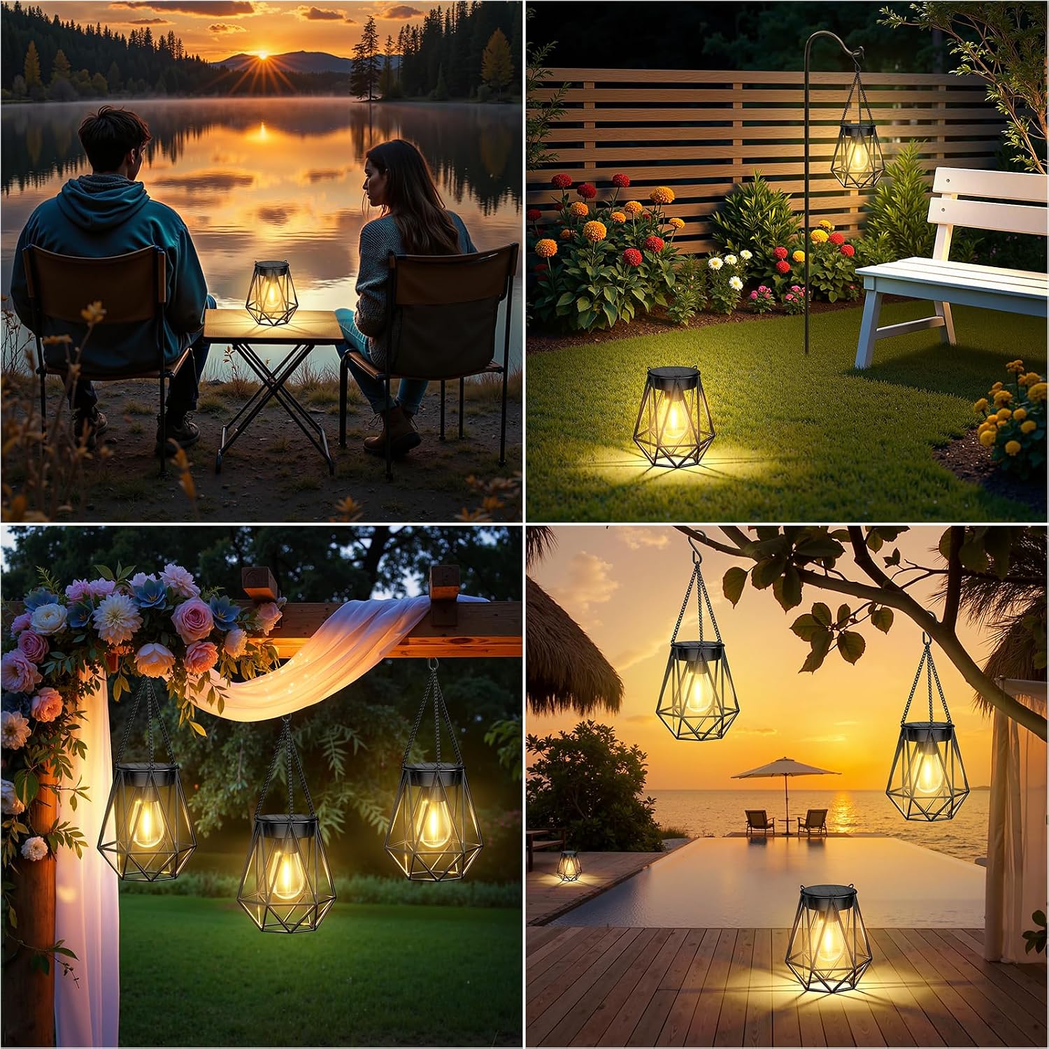 Thumbnail 6 de RECHOO Garten Solarlampen für Außen – 2 Stück, Hängende Metalllaternen mit LED-Glühbirne, IP65