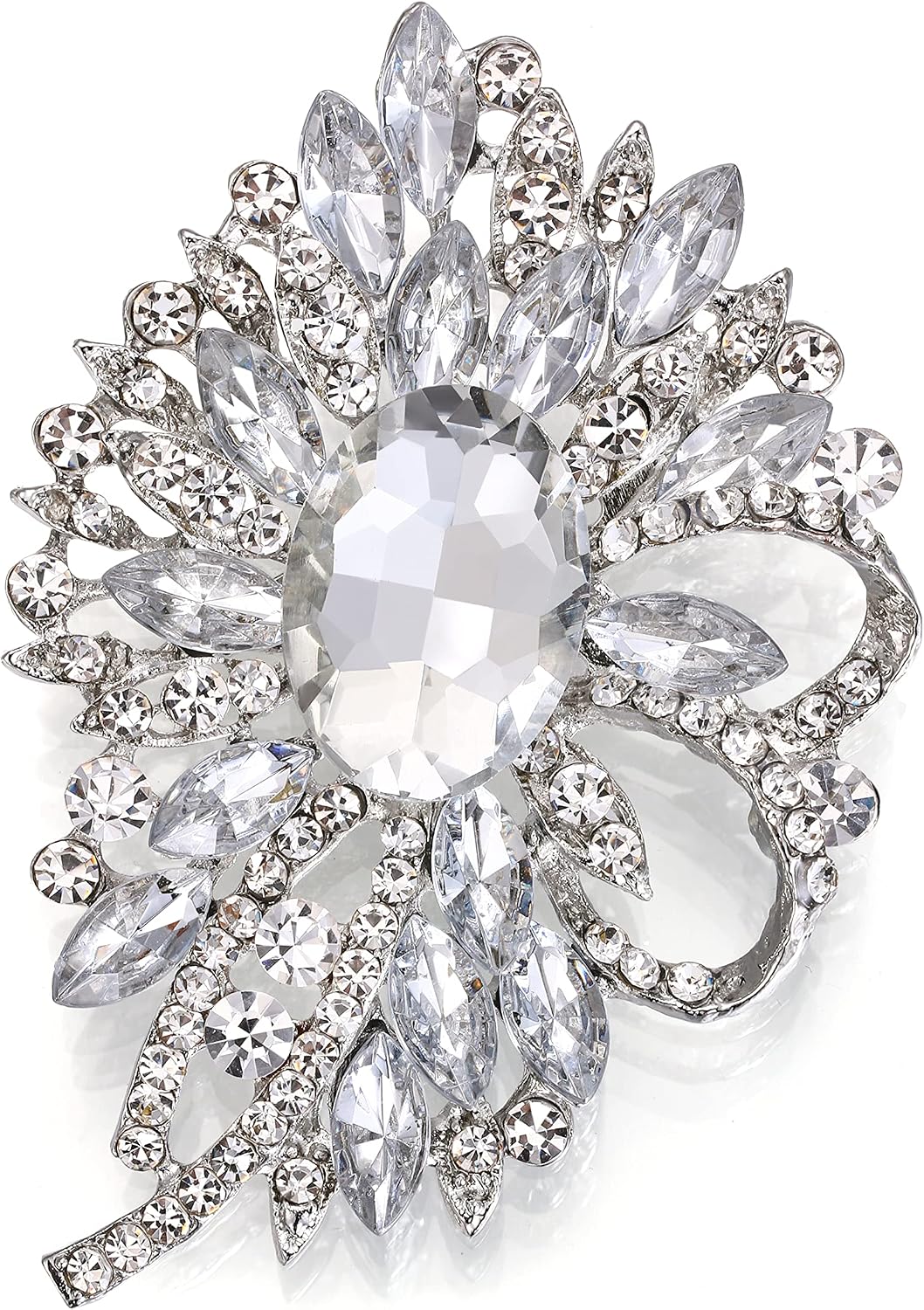 Detalle de Clearine Stunning Strass Cristalli Marquise Grande Fiore Arco Spille Sciarpa Decorazione – Spilla per Matrimonio e Party