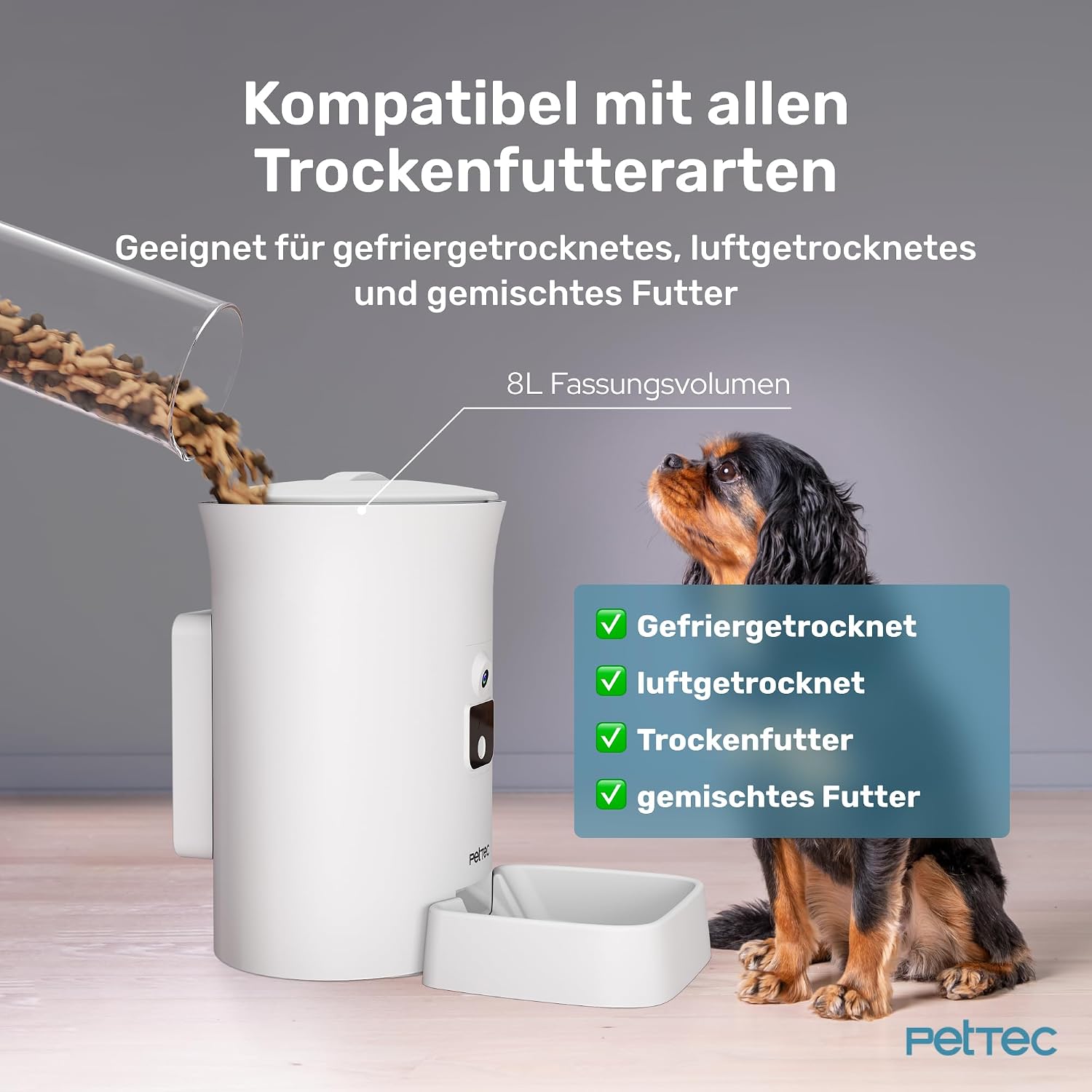 Detalle de PetTec – Pet Cam Buddy Futterautomat 8L mit WLAN und App-Steuerung