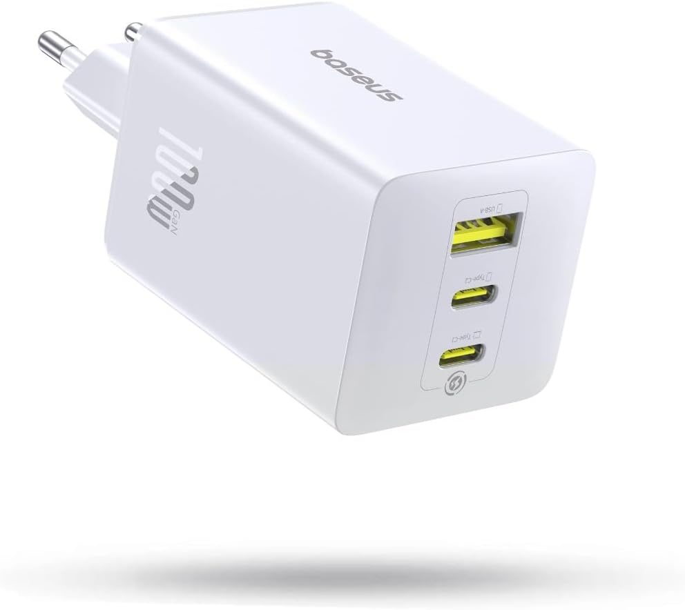 Detalle de Baseus Enerfill 100W USB-C Ladegerät, 3 Ports – GaN PPS, kompakt, für MacBook, iPhone, Galaxy und mehr