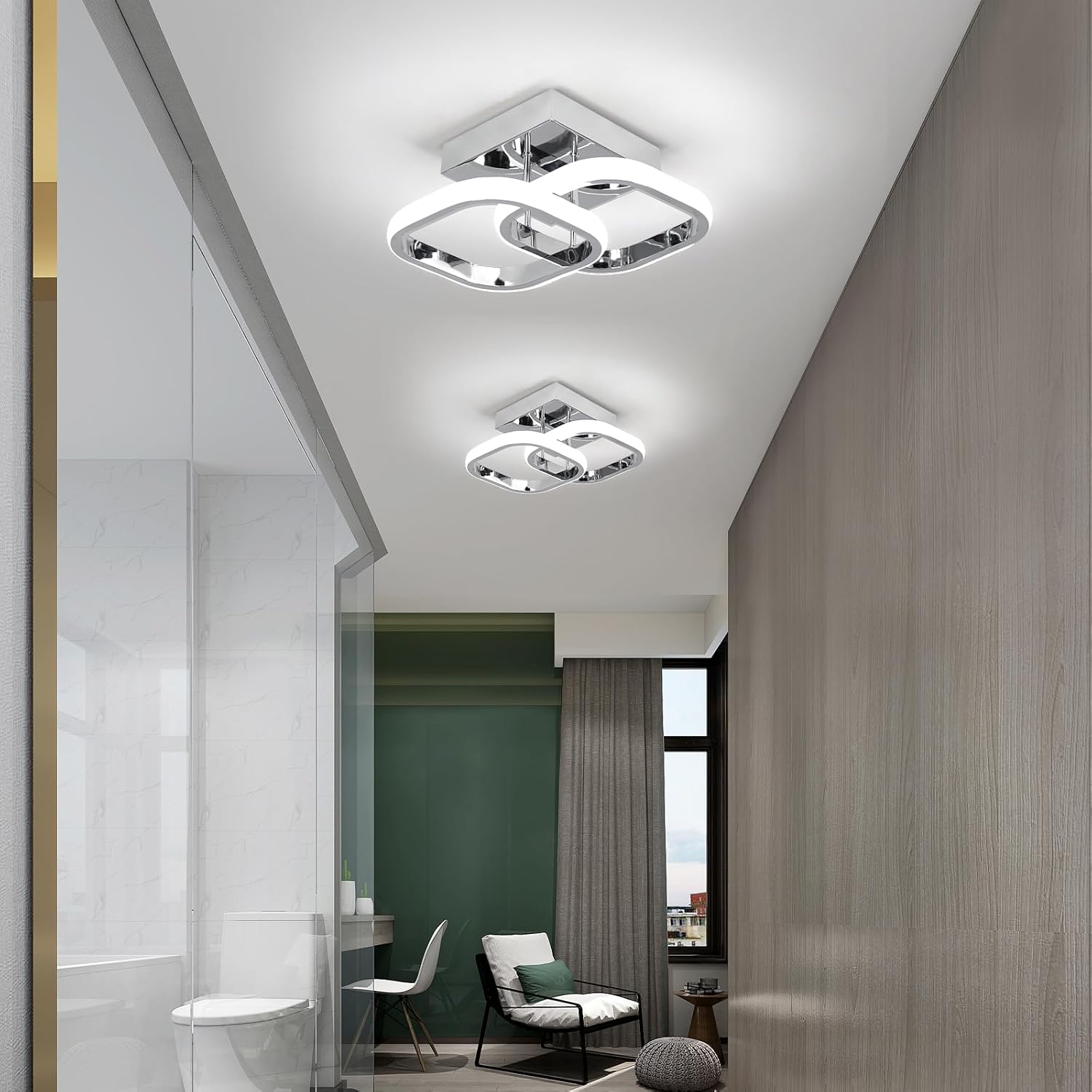 Thumbnail 2 de EIDISUNY 22W LED Square Ceiling Light (Chrome) – Cool White 6000K